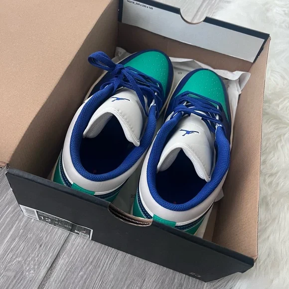 Jordan AJ 1 Low Men's Sneakers - Blue and Green - Picture 2 of 10